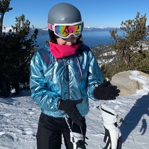 Shiny blue zip up hoodie